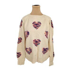 Grace & Lace Colorful Heart Patch Knit Sweater Sz M